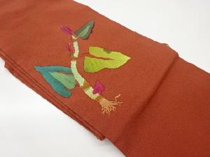 作家物　縮緬地手描き植物模様名古屋帯